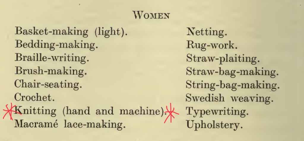 List of women’s jobs, with knitting (hand and machine) listed